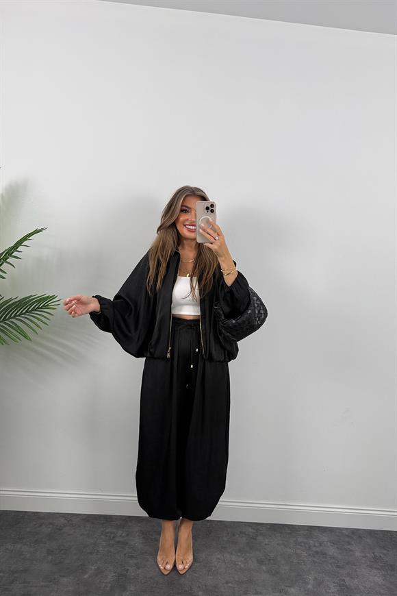 Premium Seri Tasarım Saten Şalvar Pantolon Siyah