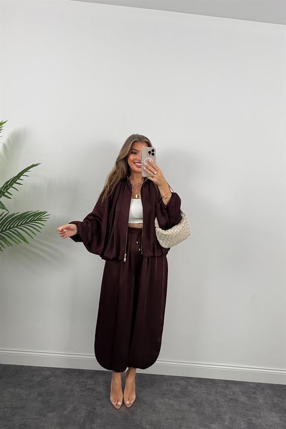 Premium Seri Tasarım Saten Şalvar Pantolon Mürdüm