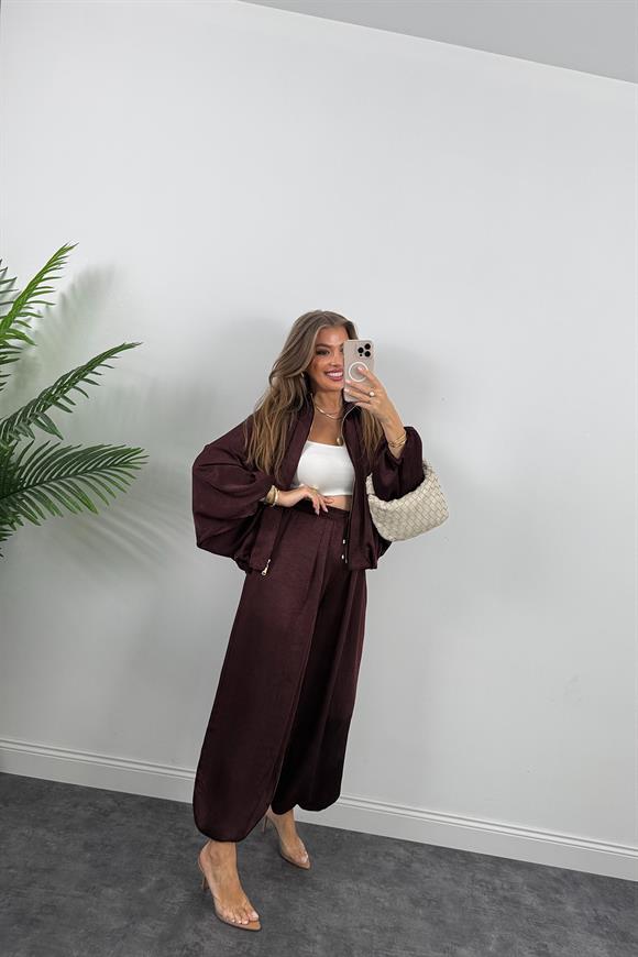 Premium Seri Tasarım Saten Şalvar Pantolon Mürdüm