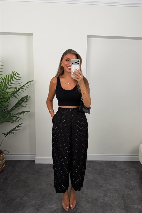 Premium Seri Taşlı Tensel Harem Pantolon Siyah