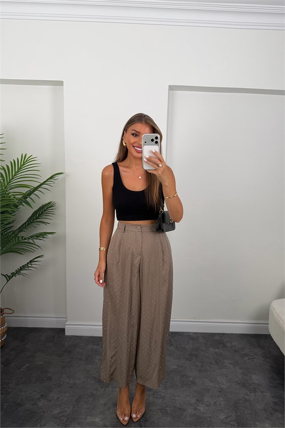 Premium Seri Taşlı Tensel Harem Pantolon Vizon