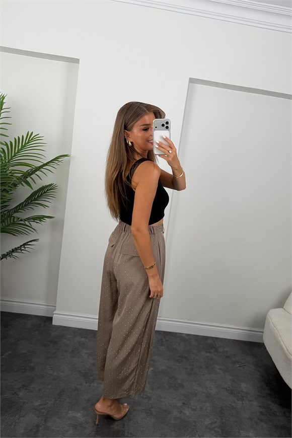 Premium Seri Taşlı Tensel Harem Pantolon Vizon