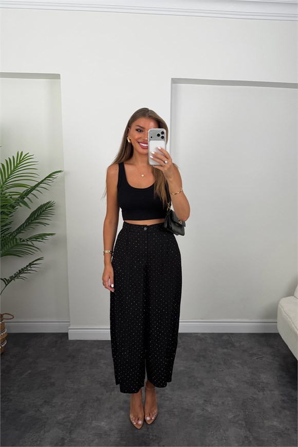 Premium Seri Taşlı Tensel Harem Pantolon Siyah