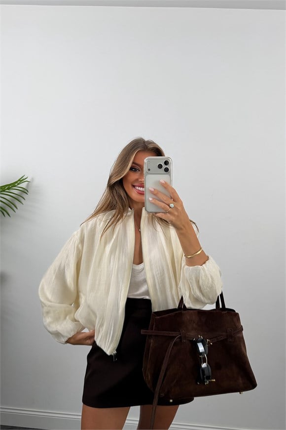 Premium Seri Tensel Bomber Ceket Krem