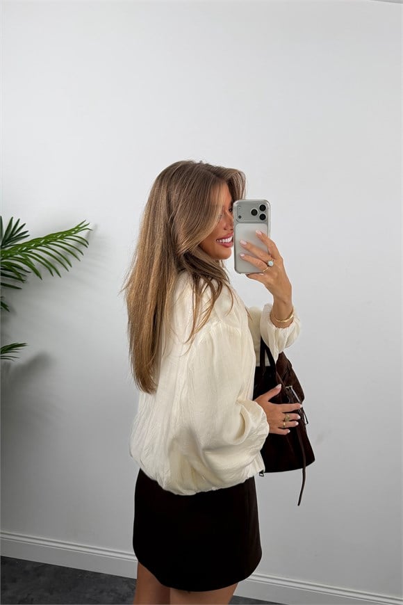 Premium Seri Tensel Bomber Ceket Krem