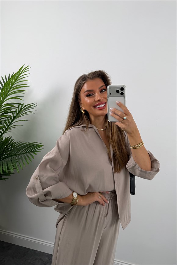 Premium Seri Tensel Gömlek Palazzo Dökümlü Takım Taş