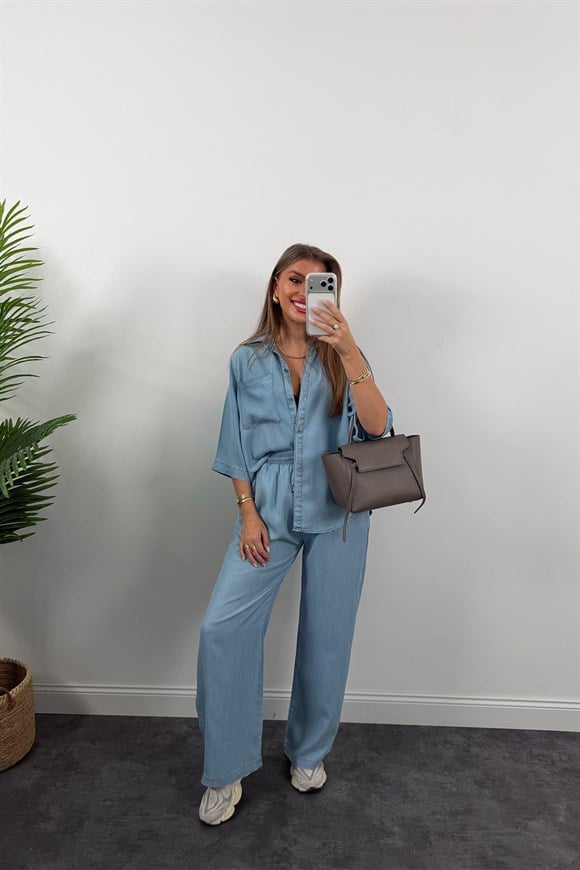Premium Seri Tensel Jean Takım Açık Mavi