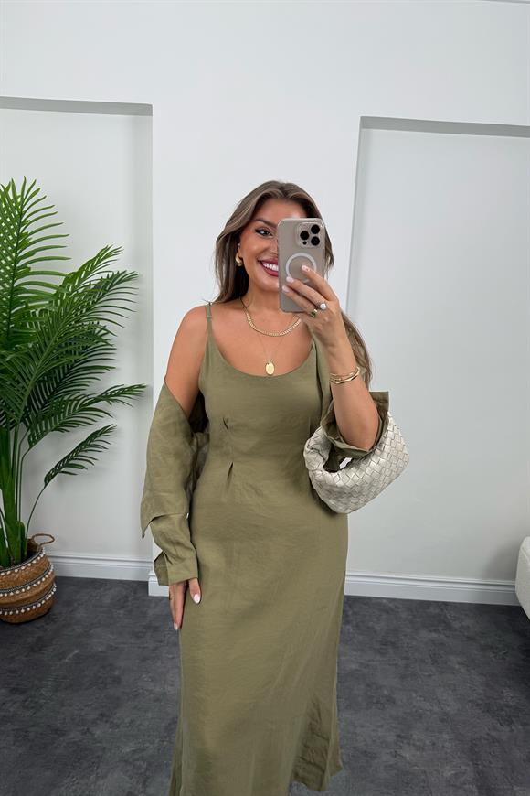 Premium Seri Tensel Kumaş Elbise Gömlek Takım Haki