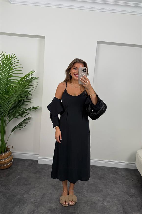 Premium Seri Tensel Kumaş Elbise Gömlek Takım Siyah