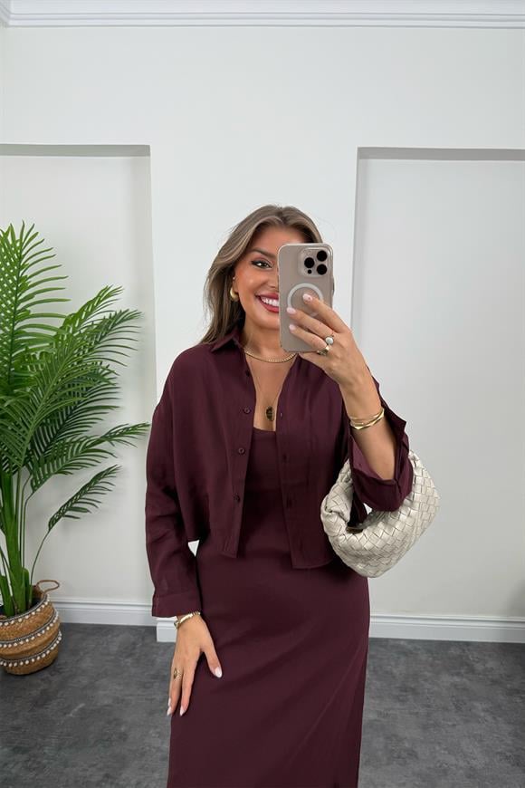 Premium Seri Tensel Kumaş Elbise Gömlek Takım Mürdüm