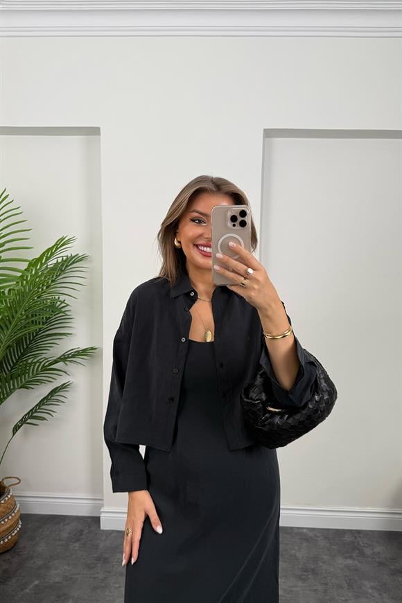 Premium Seri Tensel Kumaş Elbise Gömlek Takım Siyah