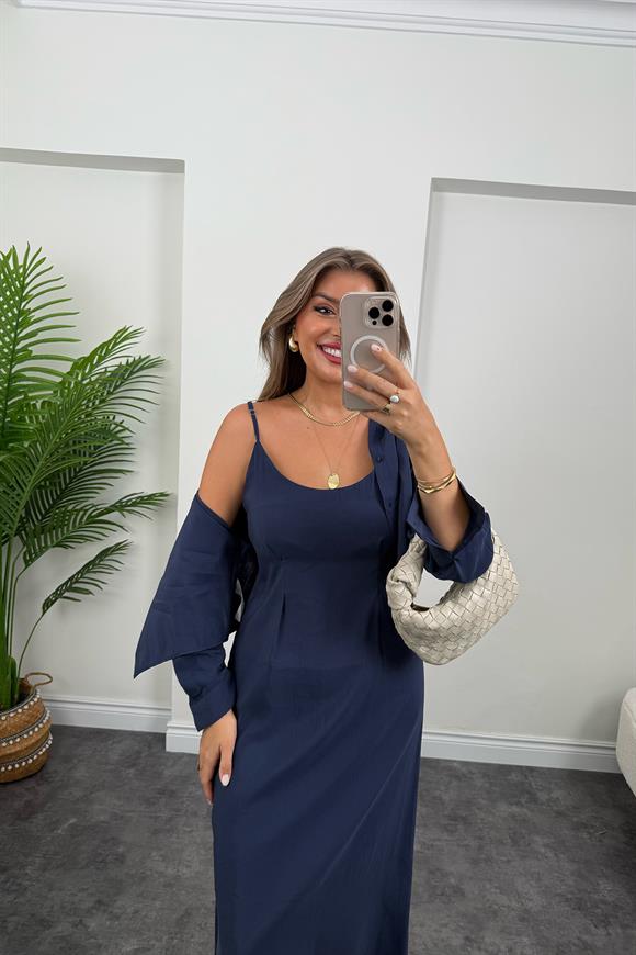 Premium Seri Tensel Kumaş Elbise Gömlek Takım Lacivert