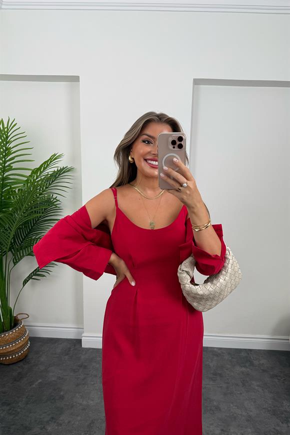 Premium Seri Tensel Kumaş Elbise Gömlek Takım Tatlı Kırmızı