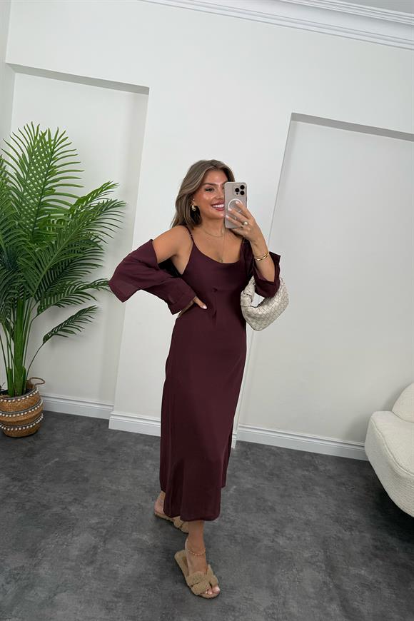 Premium Seri Tensel Kumaş Elbise Gömlek Takım Mürdüm