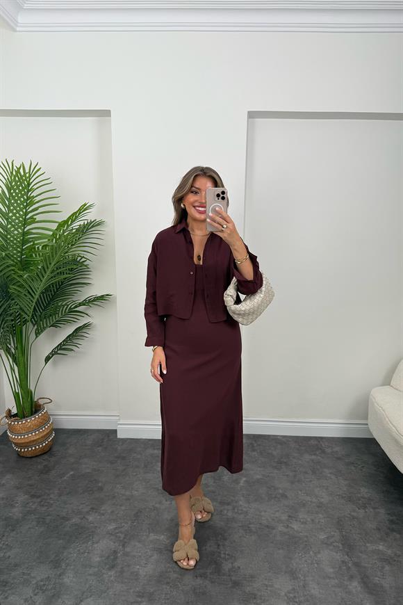 Premium Seri Tensel Kumaş Elbise Gömlek Takım Mürdüm