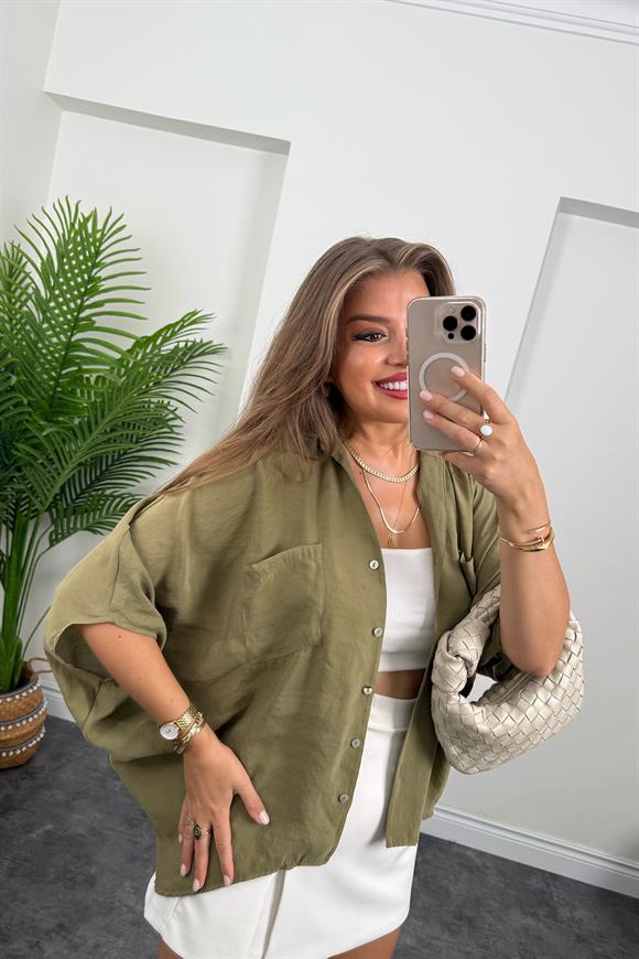 Premium Seri Tensel Kumaş Panço Gömlek Haki