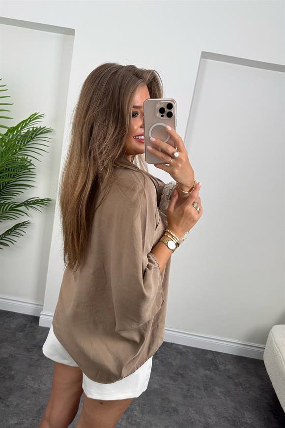 Premium Seri Tensel Kumaş Panço Gömlek Vizon