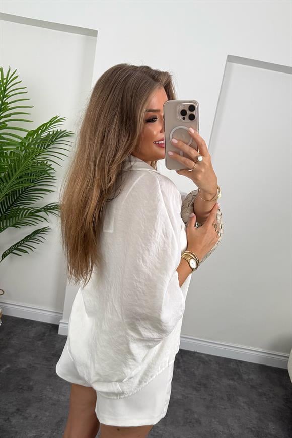 Premium Seri Tensel Kumaş Panço Gömlek Beyaz