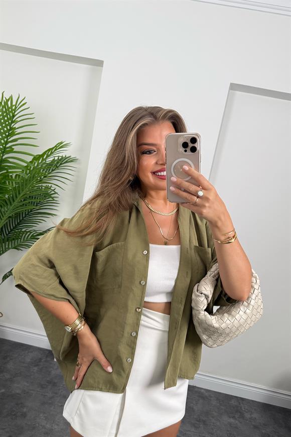 Premium Seri Tensel Kumaş Panço Gömlek Haki