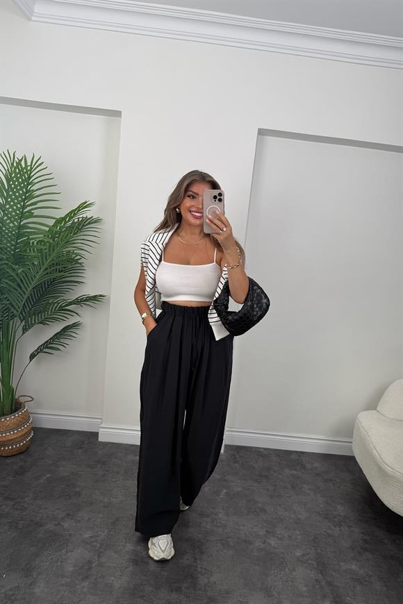 Premium Seri Tensel Modal Dökümlü Palazzo Pantolon Siyah