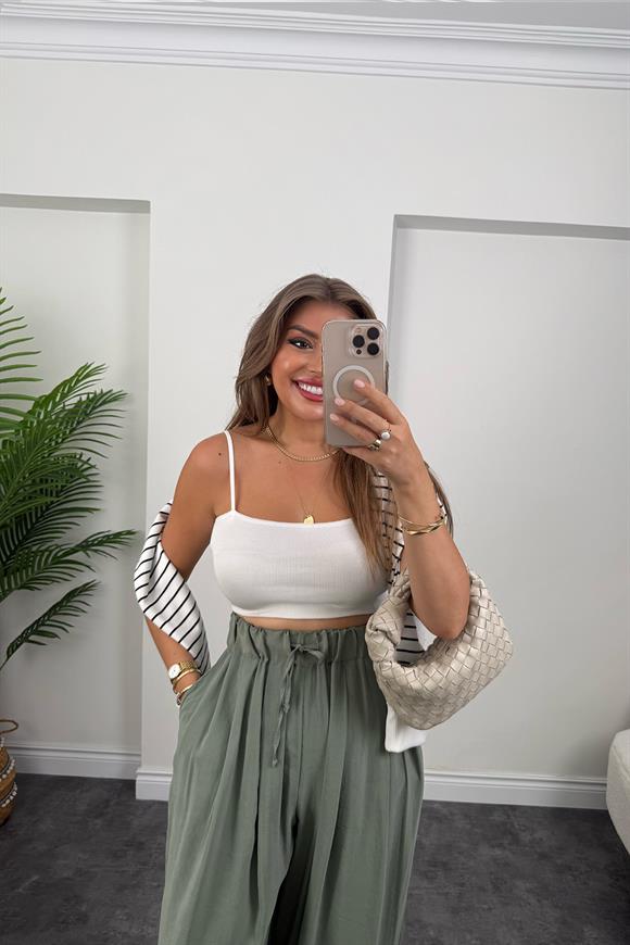 Premium Seri Tensel Modal Dökümlü Palazzo Pantolon Haki