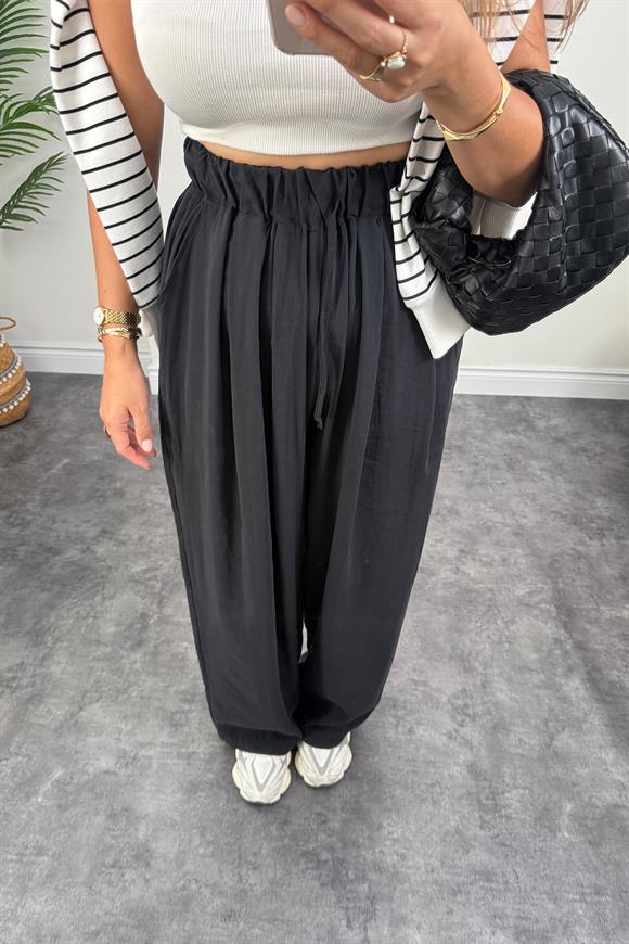 Premium Seri Tensel Modal Dökümlü Palazzo Pantolon Siyah