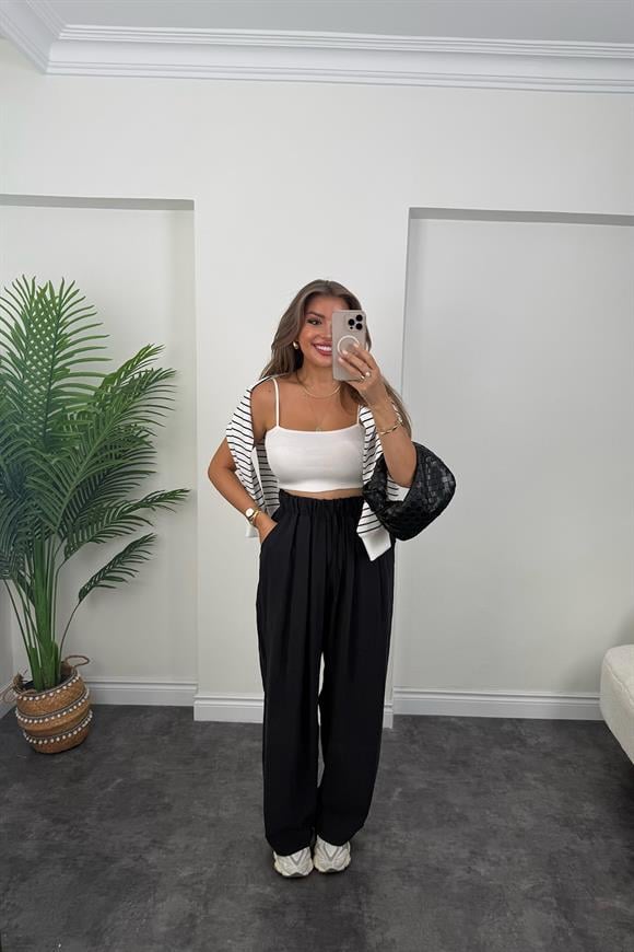 Premium Seri Tensel Modal Dökümlü Palazzo Pantolon Siyah