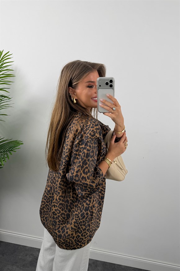 Premium Seri Tensel Salaş Leopar Gömlek 