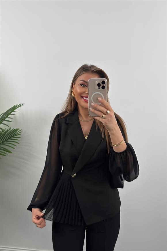 Premium Seri Transparan Detaylı Vatkalı Kruvaze Tasarım Ceket