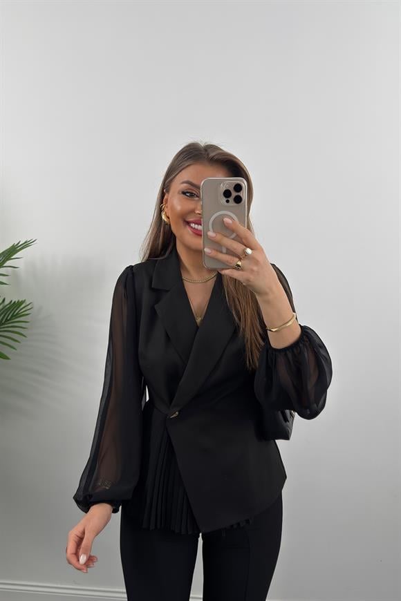 Premium Seri Transparan Detaylı Vatkalı Kruvaze Tasarım Ceket