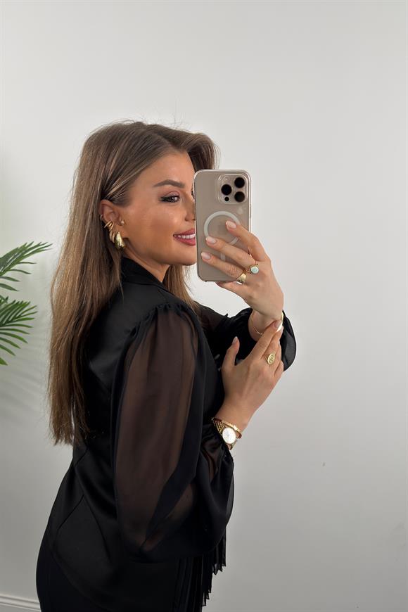 Premium Seri Transparan Detaylı Vatkalı Kruvaze Tasarım Ceket