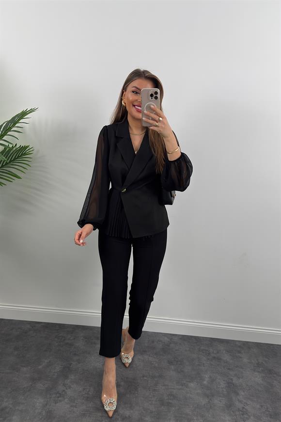 Premium Seri Transparan Detaylı Vatkalı Kruvaze Tasarım Ceket