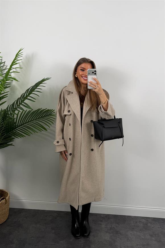 Premium Seri Trenç Model Kalın Yumoş Maxi Kaşe Kaban Taş