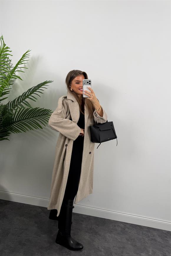 Premium Seri Trenç Model Kalın Yumoş Maxi Kaşe Kaban Taş