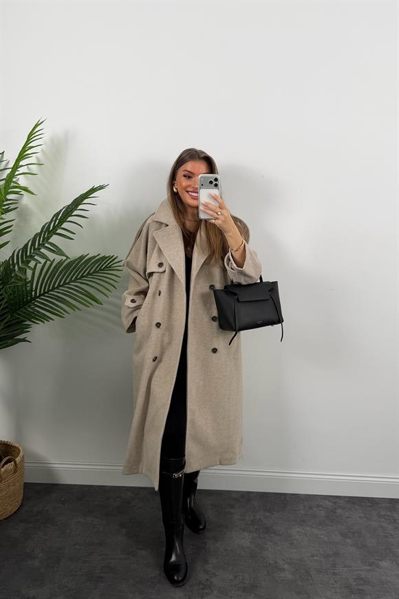 Premium Seri Trenç Model Kalın Yumoş Maxi Kaşe Kaban Taş