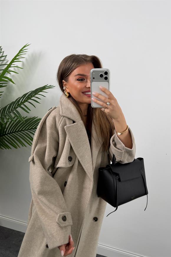 Premium Seri Trenç Model Kalın Yumoş Maxi Kaşe Kaban Taş