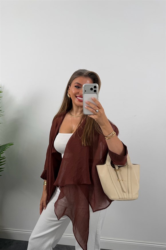 Premium Seri Uçuşan Kumaş Tensel Pelerin Bluz Tarçın