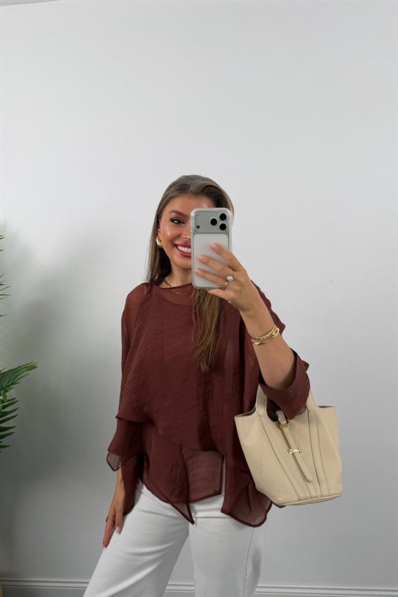 Premium Seri Uçuşan Kumaş Tensel Pelerin Bluz Tarçın