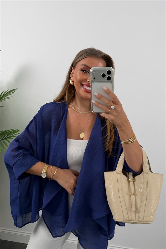 Premium Seri Uçuşan Kumaş Tensel Pelerin Bluz Lacivert