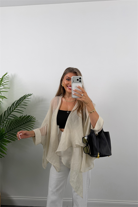 Premium Seri Uçuşan Kumaş Tensel Pelerin Bluz Natural Taş