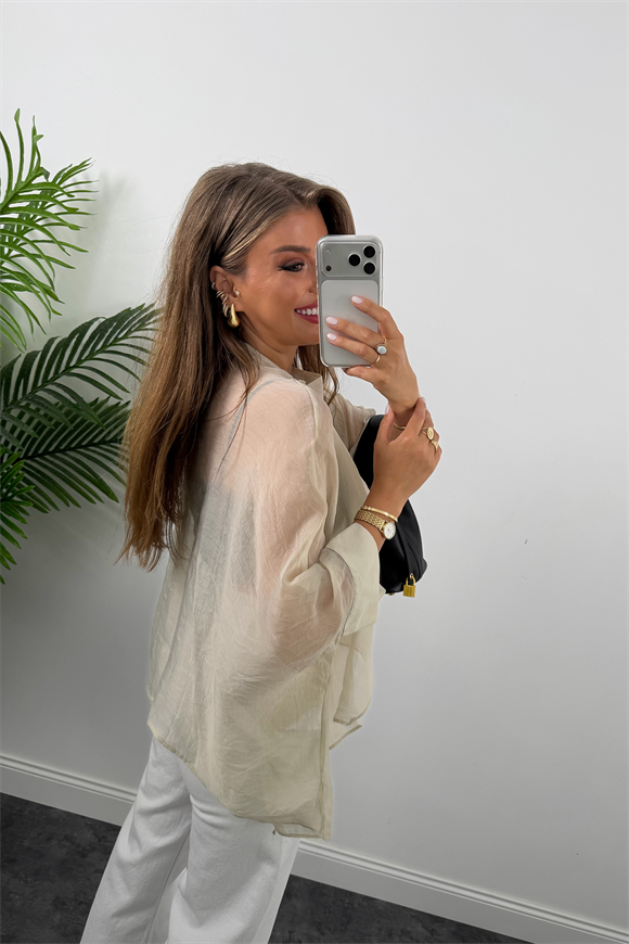 Premium Seri Uçuşan Kumaş Tensel Pelerin Bluz Natural Taş