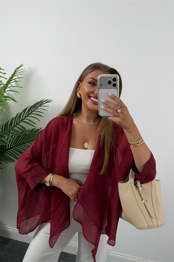 Premium Seri Uçuşan Kumaş Tensel Pelerin Bluz Bordo