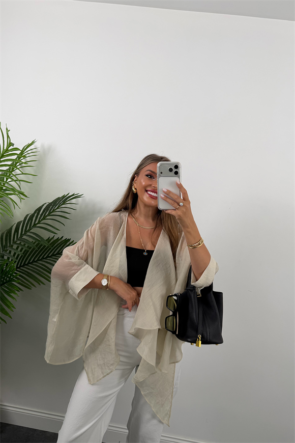 Premium Seri Uçuşan Kumaş Tensel Pelerin Bluz Natural Taş