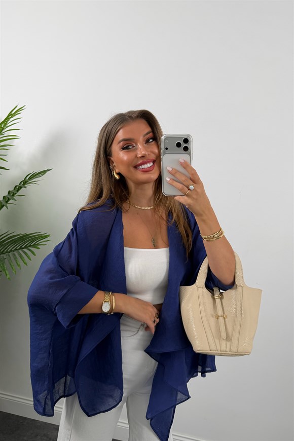 Premium Seri Uçuşan Kumaş Tensel Pelerin Bluz Lacivert