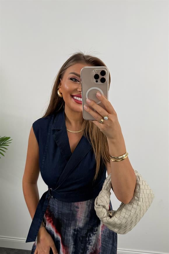 Premium Seri Üstü Jean Altı Şifon Tasarım Midi Boy Elbise