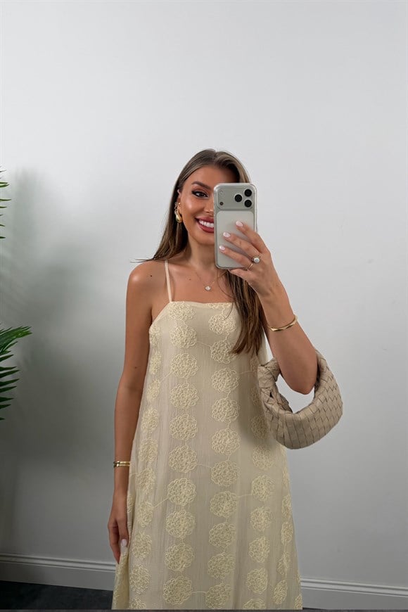 Premium Seri Üstü Nakışlı Maxi Tensel Elbise Bebek Sarı
