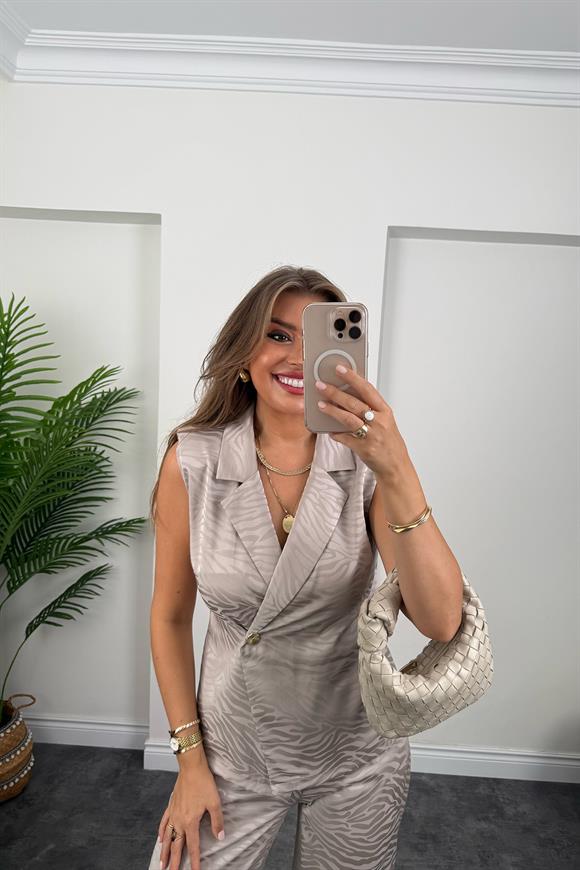 Premium Seri Vatkalı Bluz Pantolon Pamuk Saten Takım Gri