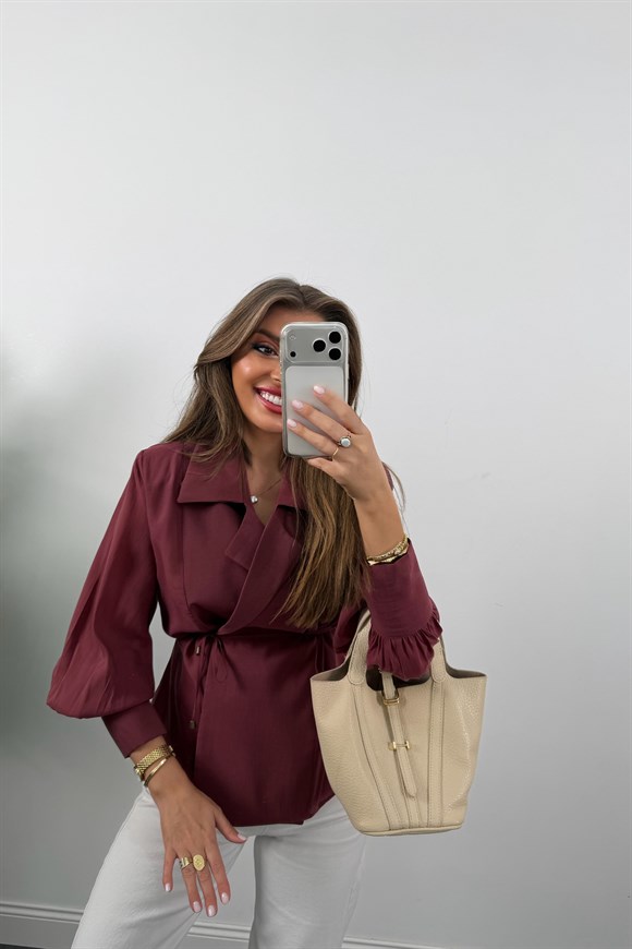 Premium Seri Vatkalı Kruvaze Tensel Bluz Bordo