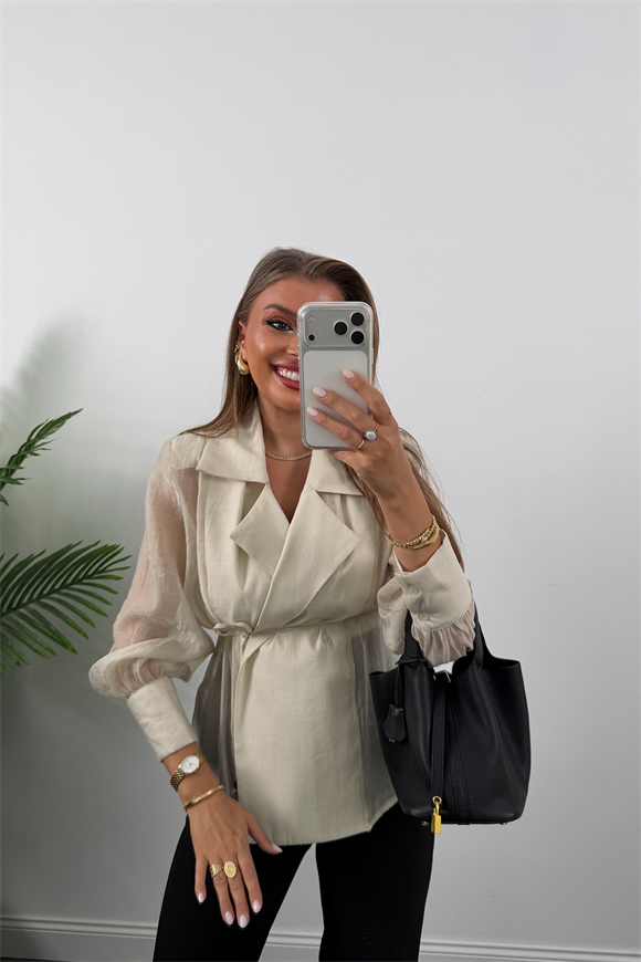 Premium Seri Vatkalı Kruvaze Tensel Bluz Taş