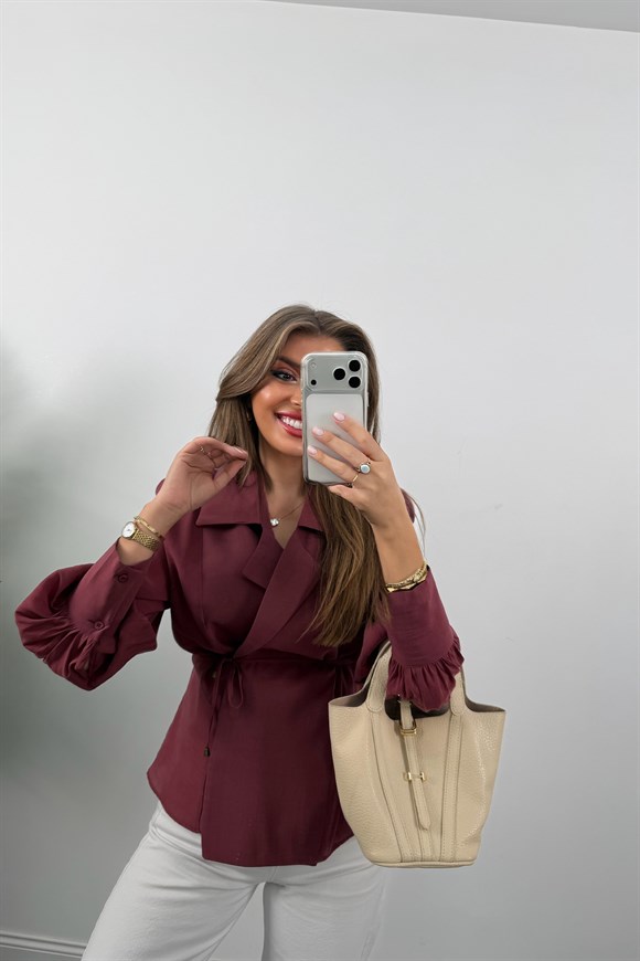 Premium Seri Vatkalı Kruvaze Tensel Bluz Bordo